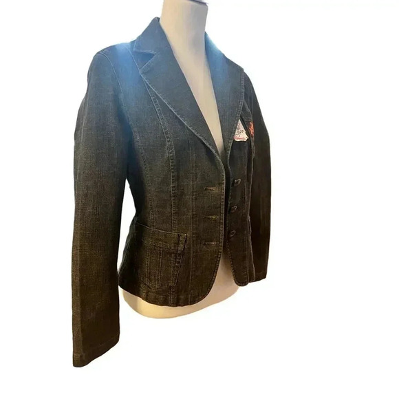 CAROLS DENIM BLACK JACKET NWT floral embroidry womens size small - Picture 2 of 9